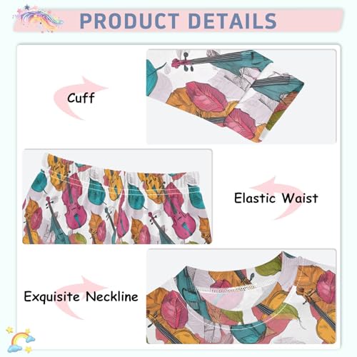 Cartoon Pajamas Set Violin Long Sleeve PJs Cotton Jammies Sleepwear Top and Pants Multicolor4