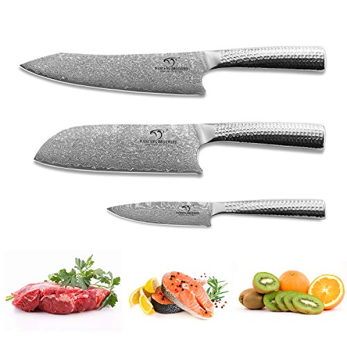 Kitchen Damascus Knife Set 3-Piece 67 Layer Handmade Damascus VG10 Steel Core Forged Cooking Knife lightweight Hammered Ergonomic Handle for Cooking Chef Knives Set