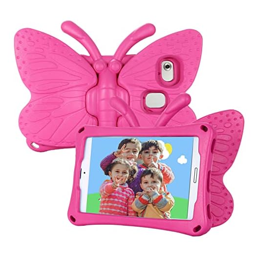 Tading Kids Case for Samsung Galaxy Tab A7 Lite, Shockproof Light Weight Protective Stand Cover for Samsung Galaxy Tab A7 Lite 2021 8.7 Inch Tablet (SM-T225/T220), Cute Butterfly - Hot Pink