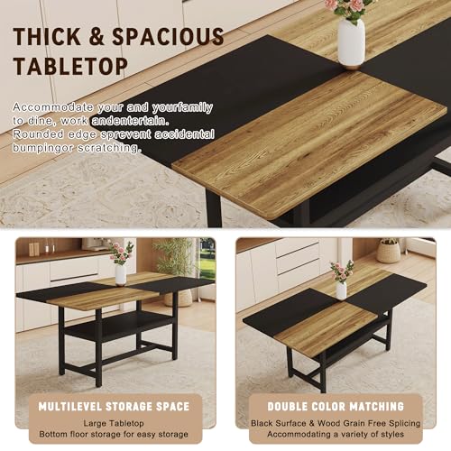 71" Dining Table Set for 6 with Chairs, 7 Piece Farmhouse Rectangle Kitchen Table Chairs Set with Storage Shelf – Large Modern Dining Room Furniture Sets for Family Meals - Image 6