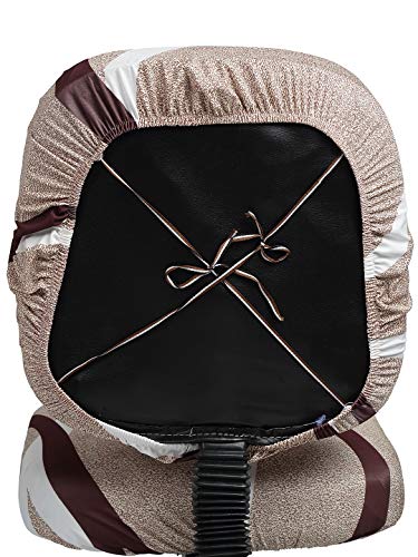 Image of Cortina Rotating Chair Office Covers | Soft Stretchable Elastic Spandex Material | Elastic Computer Chair Slip Covers | Removable Chair Case | Abstract Print - Light Brown | Chair Cover Set of 6
