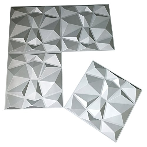 Image of Art3d 3D Paneling Textured Diamond Plastic Wall Design (Matt Grey , 19.7 x 19.7 Inch) -12 Pack