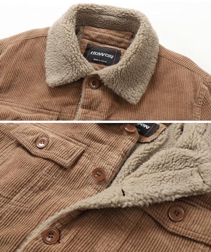 HOW'ON Men's Corduroy Jacket Sherpa Lined Warm Jackets Fur Collar Casual Coats4