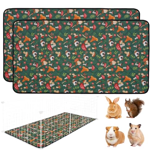 2 Pack Guinea Pig Cage Liner Washable Guinea Pig Bedding Reusable Absorbant Guinea Pig Pee Pads Leakproof Pee Pads and Mat with Odor Control & Non-Slip Bottom for Rabbits Small Animals (18x24)