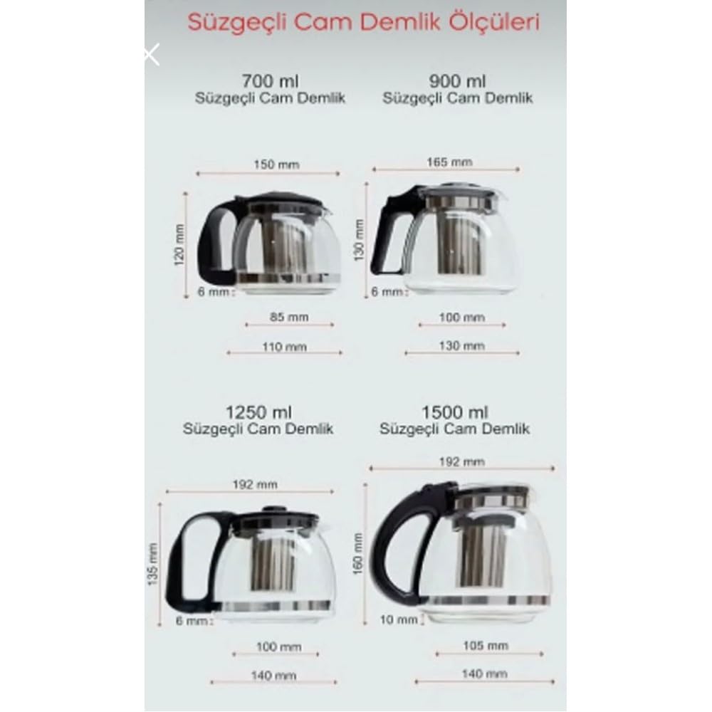 Isıya Dayanıklı Cam Demlik, Süzgeçli Çaydanlık, Filtreli Çay Demleme Çiçek Çayı ve Bitki Çayı İçin (900ML)