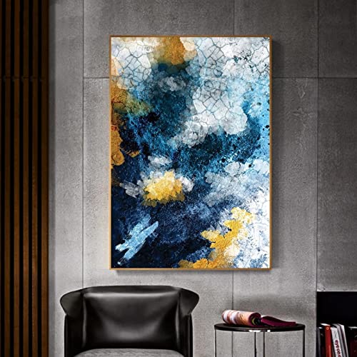Impressions sur toile bleu marine et or 60x80cm pour deco salon moderne