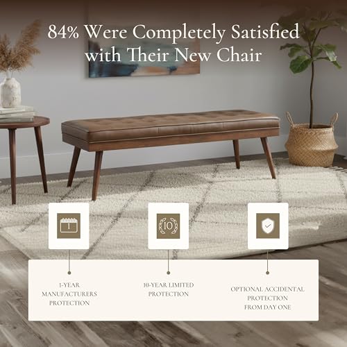 Image of Poly & BARK 55 inch Tufted Leather Bed Bench for Bedroom End of Bed - Living Room Entry Way Bench - Pure Italian Leather Upholstery with a Solid Wood Frame - Ottoman Bench with Wooden Legs - Cocoa Brown