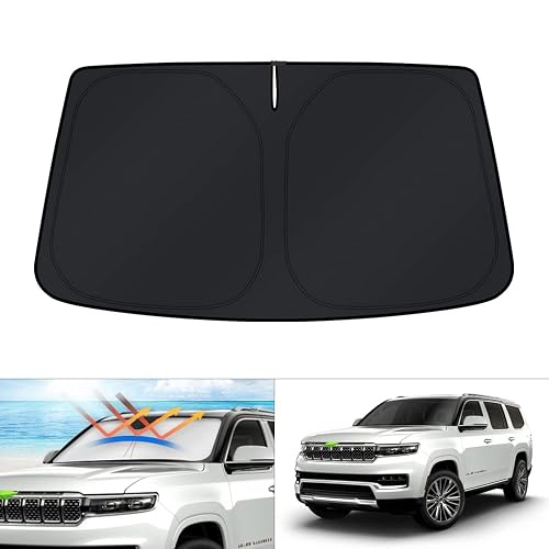 KUST Windshield Sun Shade for Jeep Grand Wagoneer 2022-2024 2025 2026 (Not for Jeep Wagoneer) Sunshade Accessories Sun Protectors Foldable Blocks UV Rays Keep Car Cooler