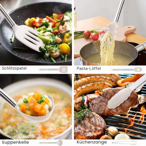 15-teiliges Silikon-Küchen-Kochgeschirr-Set, hitzebeständiges Utensilien-Set mit hochwertigen Edelstahlgriffen zum Kochen und Backen… – Ansicht 7