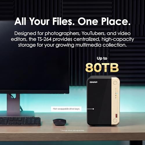 Image of QNAP TS-264-8G-US 2 Bay High-Performance Desktop NAS with Intel Celeron Quad-core Processor, M.2 PCIe Slots and Dual 2.5GbE (2.5G /1G /100M) Network Connectivity (Diskless)
