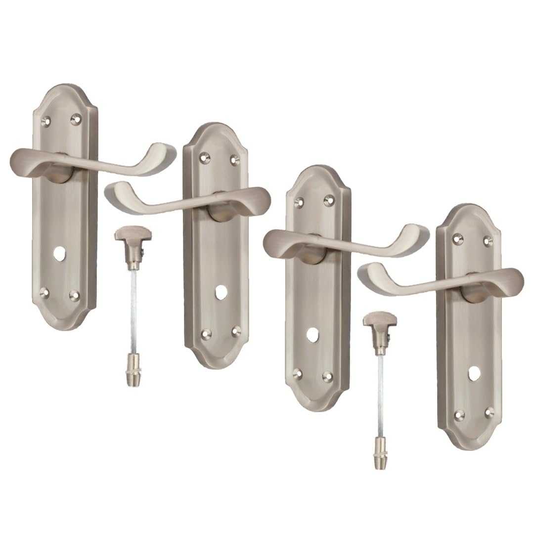 Epsom Door Handle Askworth Satin Nickel Internal Bathroom Door Handle Set – Lever on Backplate 170mm x 48mm – Polished Satin Finish – 1 Pair