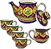 India Meets India, teiera in ceramica, bollitore da portata, teiera e 4 tazze, prodotto artigianalmente da Awarded Indian Artisan (bianco blu)