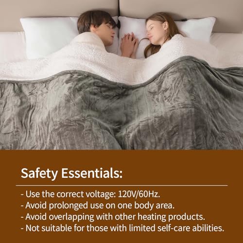 Bearhug Electric Blanket Full Size 77"x 84" Heated Blanket Throw Reversible Velvet& Sherpa Warm Blanket Gift 10 Heating Levels & 0.5-12H Auto Off, Over-Heat Protect, ETL, Machine Washable