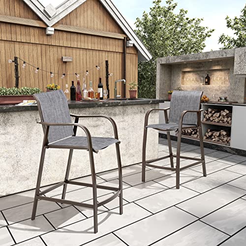 Crestlive Products Counter Height Bar Stools Aluminum Patio Furniture With Heavy Duty All Weather Frame In Antique Brown Finish For Outdoor Indoor, 2 Pcs Set, 27.5'' Seat Height (Dark Grey) #TOP1