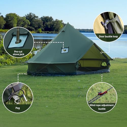 Bell Tent with Stove Jack – Spacious 13.1ft Family Glamping Yurt, 4-6 Person, 4 Season, Easy Setup, Waterproof, Ventilated Outdoor Shelter (13.1ft(Green) - Image 5