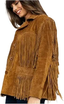 Native Americans Suede Leather Western Coat - Women's Cowgirl Jacket with Fringe