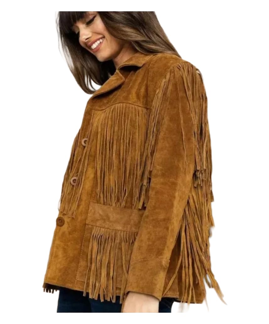 Native Americans Suede Leather Western Coat - Women's Cowgirl Jacket with Fringe