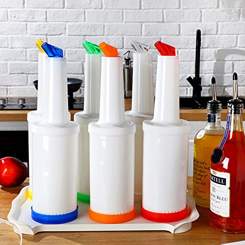 Chengu Fruit Juice And Liquor Pour Bottles Bar Supplies Pour Bottles Plastic Juice Pour Bottles With Stainless Steel Bottle Pourer Tapered Spout For Liquor Juice Store 34 Oz (Multi Colors,6 Pack) #TOP5