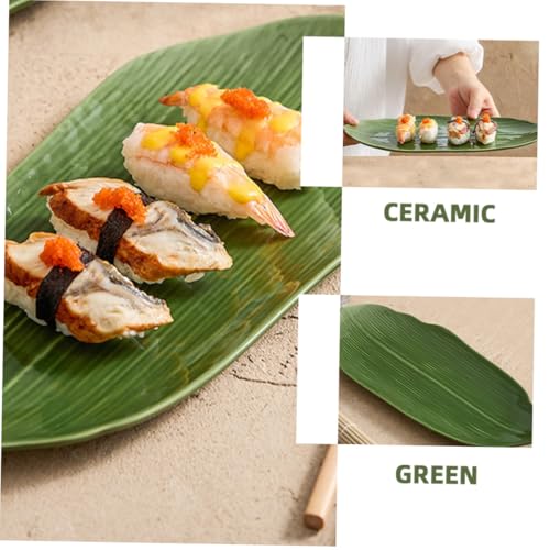 Plato japonés cerámico en forma de hoja para sushi miniatura 6