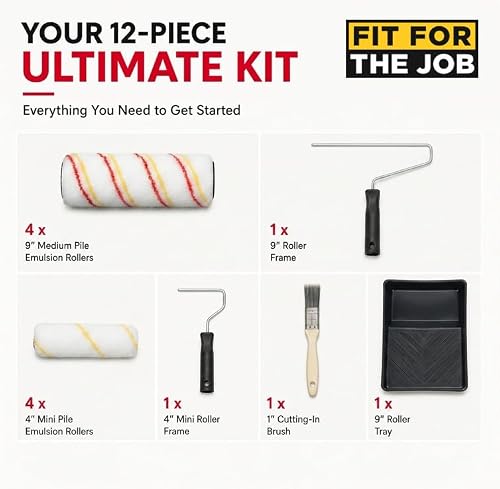 Fit For The Job Lot premium de 12 pièces, Rouleaux pour peinture-émulsion – vue 3