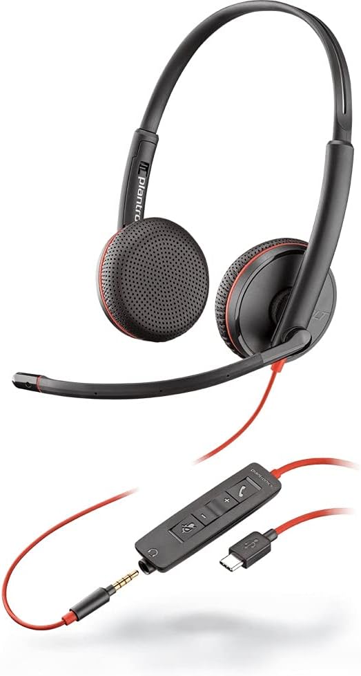 Blackwire 3225 USB-A Wired Headset - Dual-Ear (Stereo) with Boom Mic - Connect to PC/Mac via USB-A or Mobile/Tablet via 3.5 mm Connector - Works with Teams, Zoom & More