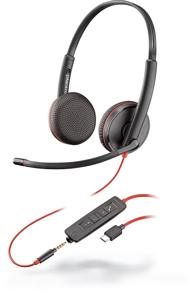 Plantronics - Blackwire 3225 USB-A Wired Headset - Dual-Ear (Stereo) with Boom Mic - Connect to PC/Mac via USB-A or Mobile/Tablet via 3.5 mm Connector - Works with Teams, Zoom & More