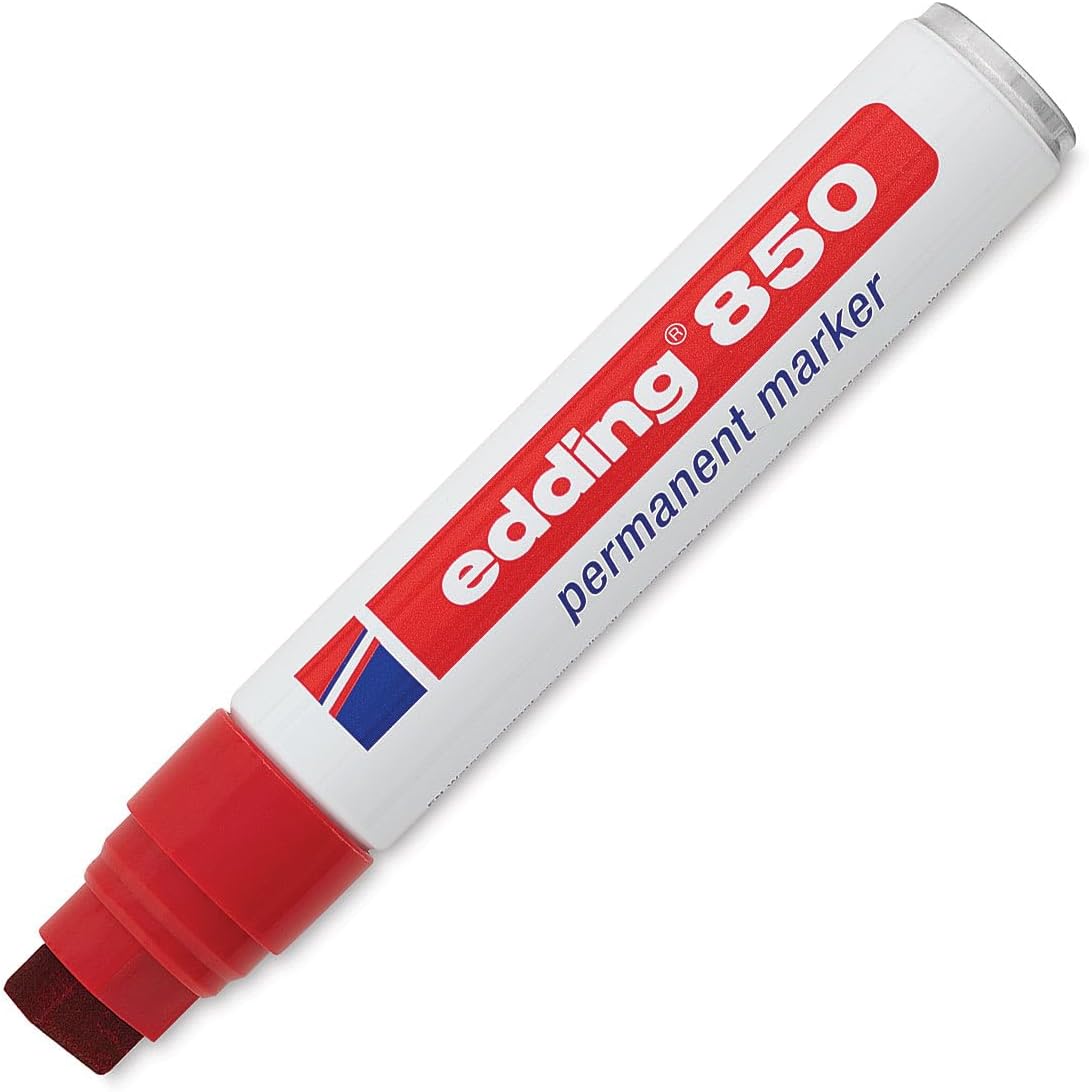 edding 850 Permanent Marker - red - 1 Pen - Chisel Nib 5-15 mm - for Bold Markings - Waterproof, Quick-Drying, Smear-Proof pens - for Cardboard, Plastic, Glass, Wood, Metal and Fabric