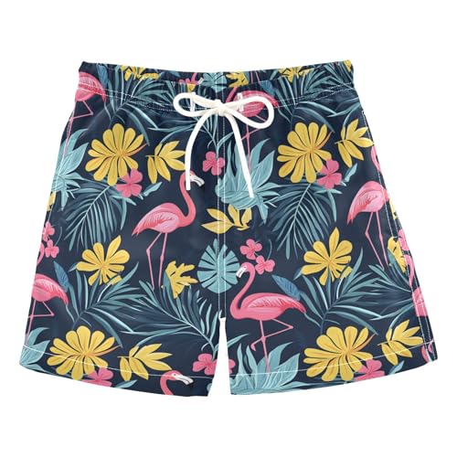 Boys Swim Trunks Pink Flamingo Yellow Leave Toddler Swim Shorts Beach Board Shorts Swimsuit