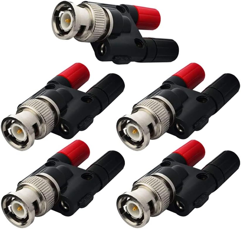 BNC Male Plug to 2X 4mm Dual Banana Female Jack Socket Binding Post RF Coax Coaxial Splitter Connector BNC Banana Adapter for HF Radio Antennas Oscilloscope DVM Pack of 5