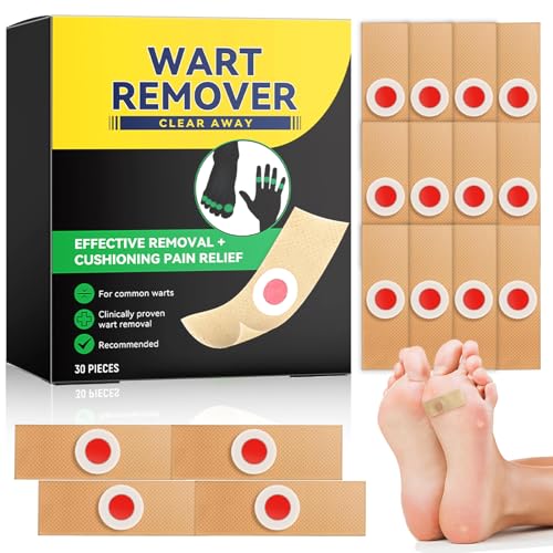 Wart Remover Plasters Patches 30 Pads Maximum Strength Verruca Corn Removal for Plantar Warts on Feet Hands Toes, Fast Acting Effective Pain Relief Gentle Herbal Formula