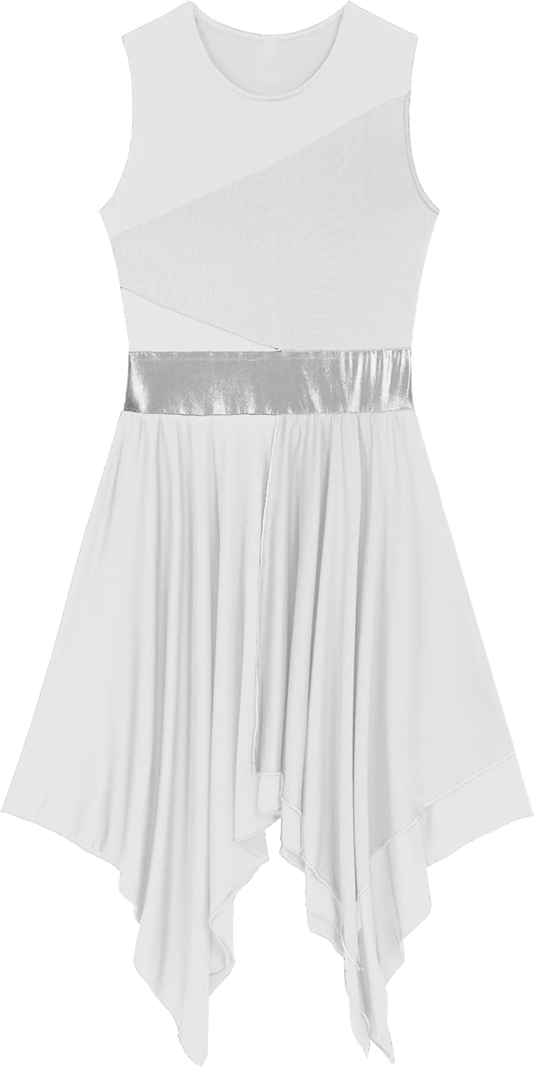 Womens Metallic Praise Dance Dress Overlays Tunics Asymmetrical Satin Skirt Liturgical Lyrical Worship Costume