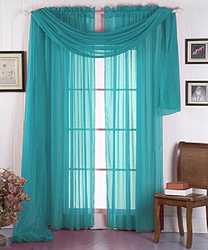 Decotex 1 Piece Solid Turquoise Elegant Sheer Curtains Fully Stitched Panels Window Treatment Drape 55