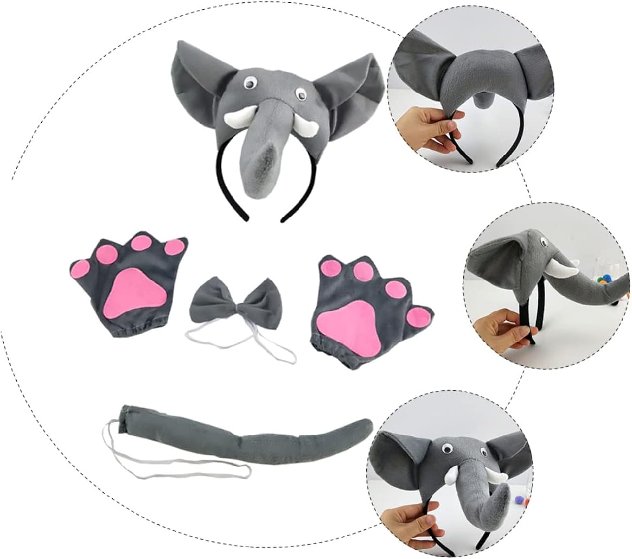 Miniatura 3 de HOLIDYOYO 5pcs Set Headband Adult Costumes Costumes Cosplay Accessories Animal Ears Headband Elephant Costume Elephant Ears Headband Cartoon