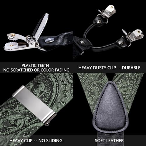 Image of YOHOWA Men Suspenders 6 Clips Strength Adjustable Y Braces Pre-Tied Bow Tie Set Formal Wedding Party