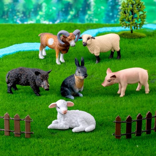 Meleager Tiere Figuren Set, 6 Stück Tierfiguren, Kleine Tiere Spielzeug für Kinder, Realistisch Bauernhoftiere Figuren als Kuchendeko, Lernspielzeug, Geburtstagsgeschenke