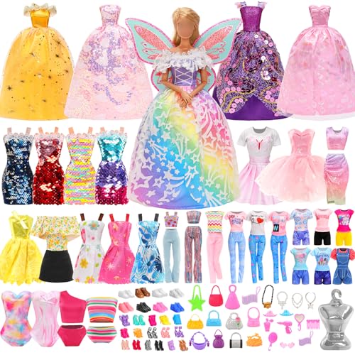 Miunana 93 Accesorios Seleccionados Al Azar para 11.5 Pulgada 30CM Muñeca: 3 Vestidos Fashion + 10 Vestidos Moda + 2 Blusas + 2 Vestidos De Novia + 2 Trajes De Baño + 15 PCS Zapatos + 54 Accessorios