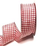 Made in Germany s.dekoda Schleifenband 20m x 40mm Rot - Weiß Karoband kariert Vichykaro Dekoband mit Draht [3850]