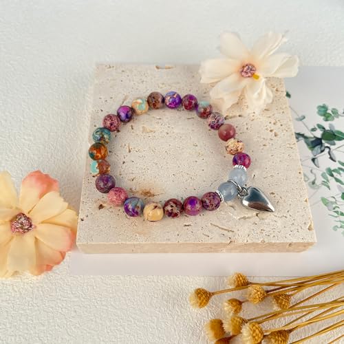 LINY Womens Birthday Gifts Idea Friendship Gifts For Soul Sister Best Friend Bestie Mom Daughter Aunt Niece, Natural Stone Imperial Jasper Bead Bracelet Personalized Gifts for Her3