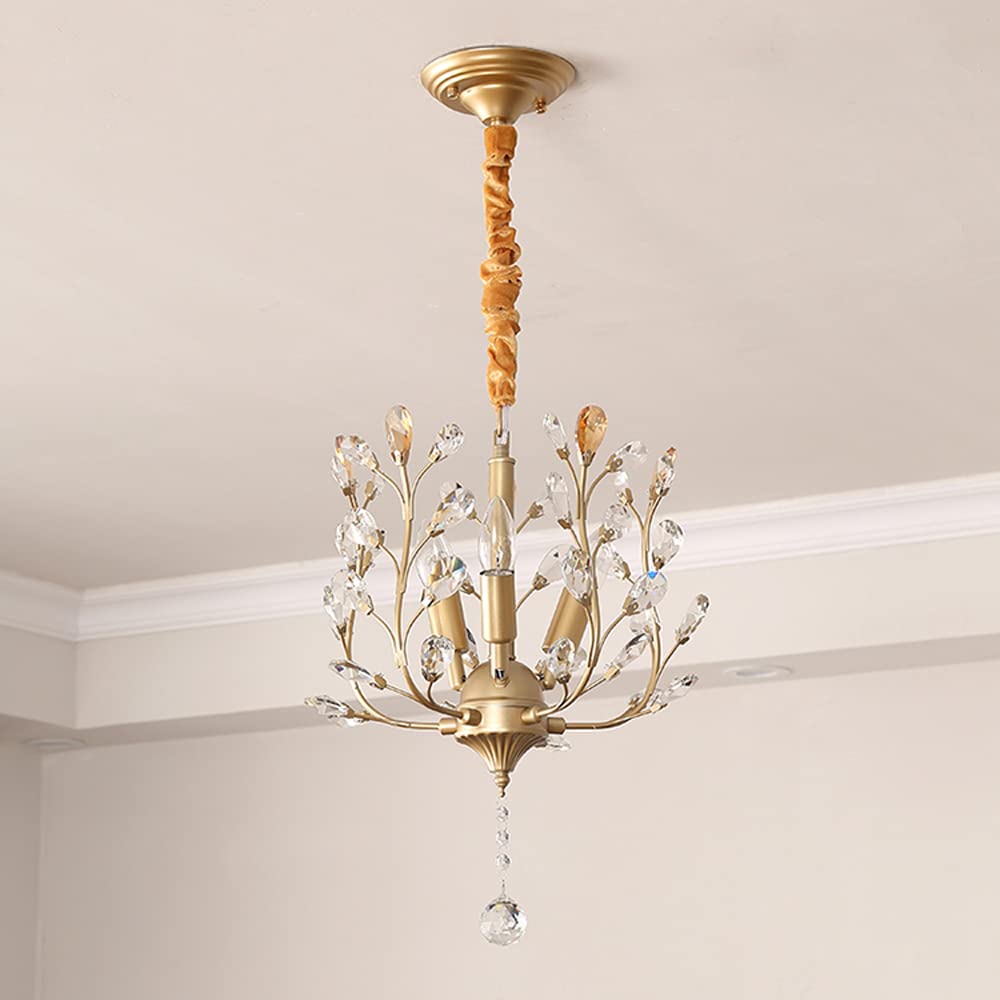 Lustre en cristal E14 à 3 lampes suspendu industriel noir et or
