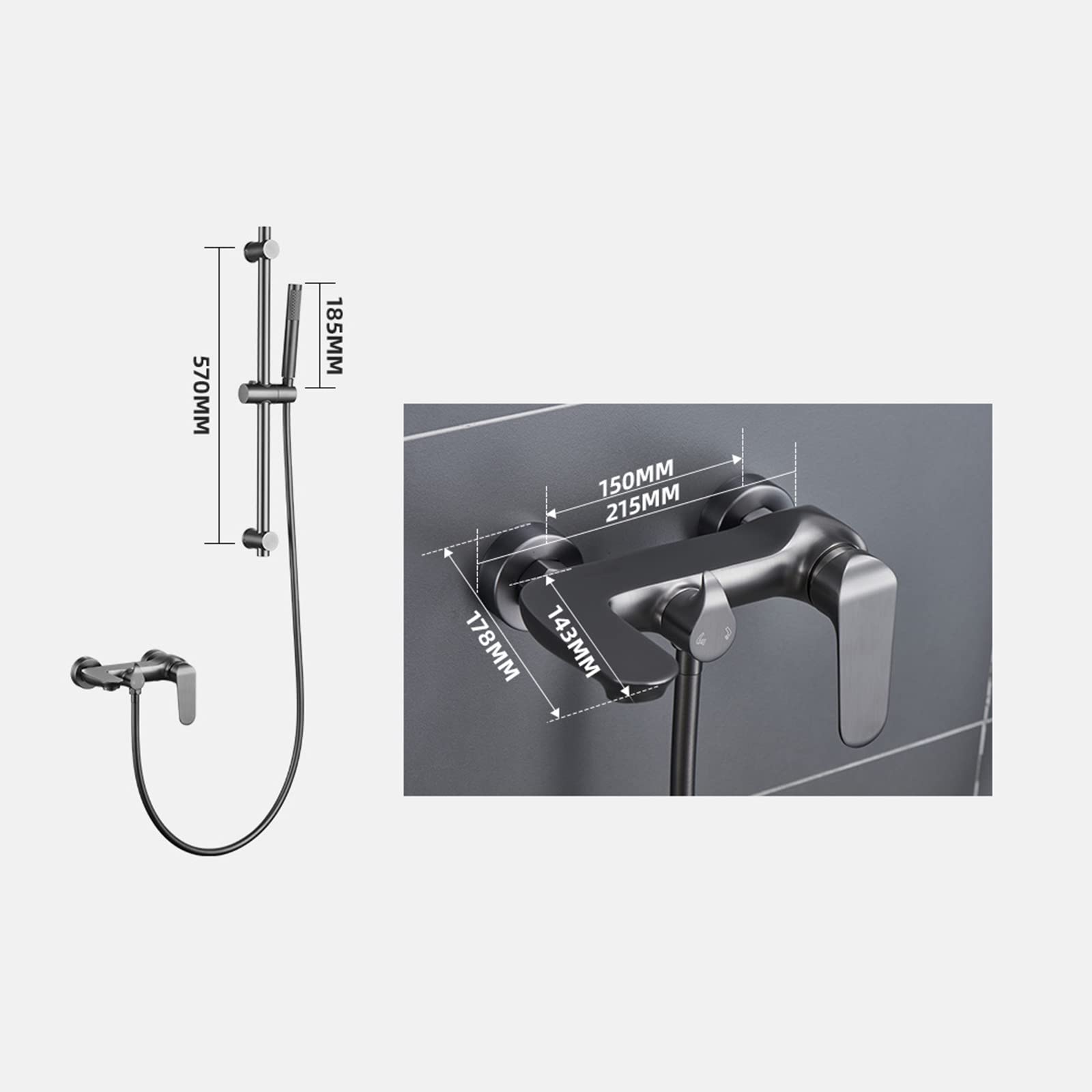 Bateria Wannowa Mosiężna Bateria Wannowa Pistolet Szary Bateria Prysznicowa Jednouchwytowa Bateria Wannowo-Prysznicowa Montowana Na Ścianie Zestaw Baterii Wannowo-Prysznicowej Z Podnoszoną Słuchawką