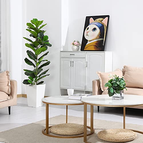 Ferrgoal Artificial Fiddle Leaf Fig Plants 57 Inch Fake Ficus Lyrata Tree With 49 Leaves In Pot And Woven Seagrass Belly Basket Perfect Faux Plant For Home Indoor Outdoor Office Modern Decor Green 1Pc #TOP1