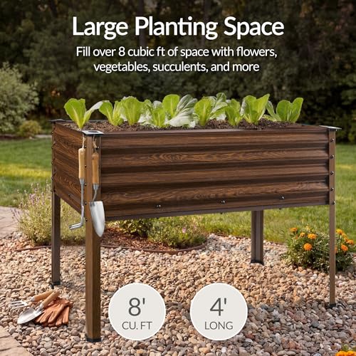 Image of Best Choice Products 48x24x30in Galvanized Raised Garden Bed, Metal Elevated Planter Box, Vegetable Garden for Backyard, Patio, Balcony, 100% Non Toxic Materials - Dark Brown Wood Grain