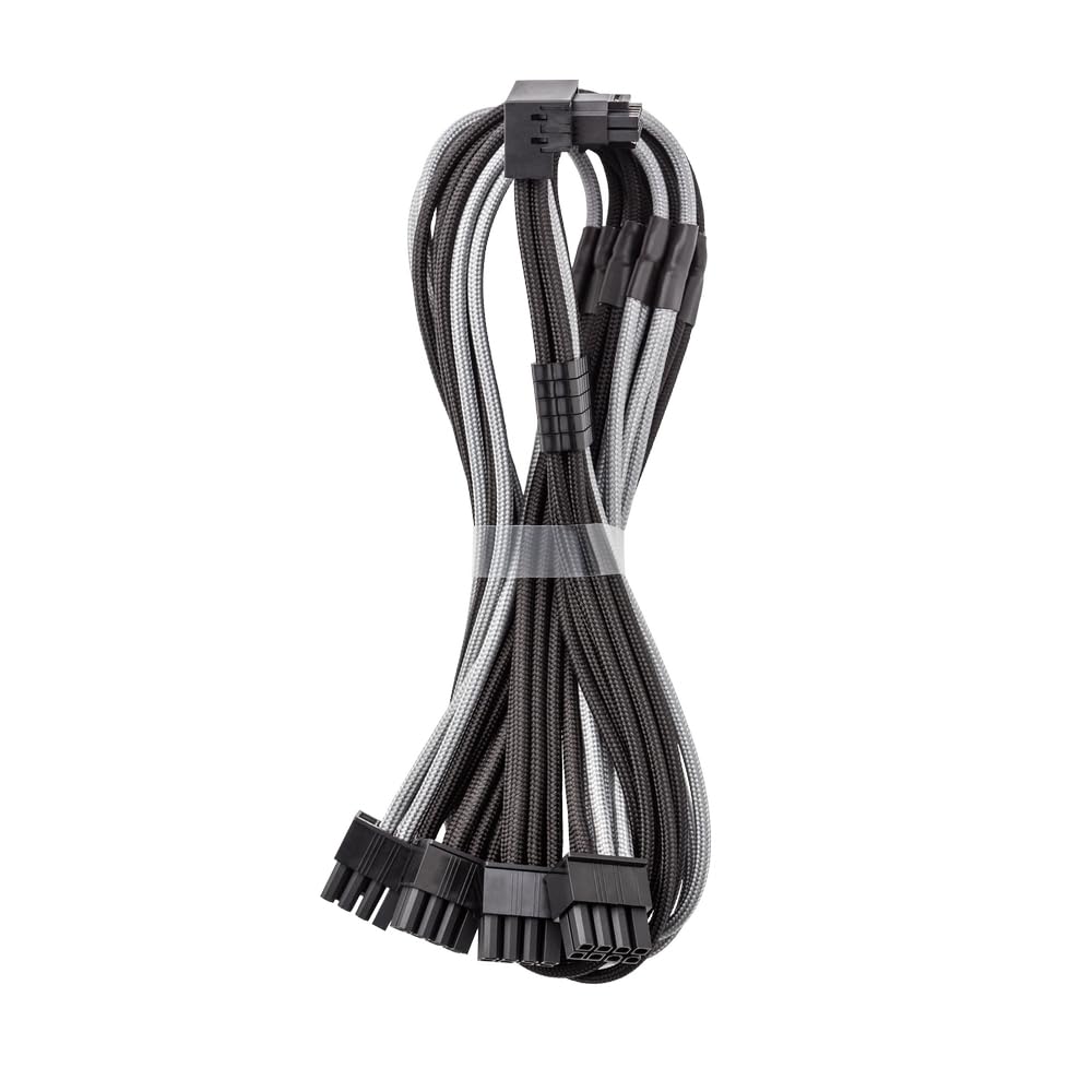 CableMod RT-Series Pro ModFlex Sleeved 12V-2x6 12VHPWR 90° StealthSense PCIe Cable for ASUS/Seasonic/Phanteks (Variant B, Black + Silver)