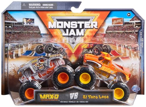 Monster Jam - 2 Coches Monster Truck: MAX-D Y EL Toro Loco Escala 1:64 - Coches para Niños - Juegos Infantiles - 6066633 - Juguetes Niños 3 años +