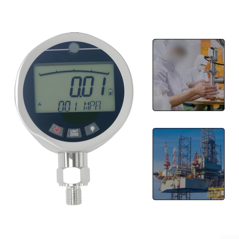 Medidor de presión hidráulico digital G1/4 de acero inoxidable retroiluminado, pantalla LCD, valor máximo máximo máximo 0-4 MPa, 0-40 MPa, 0-60 MPa, múltiples unidades de presión, compacto (0-40 MPa)