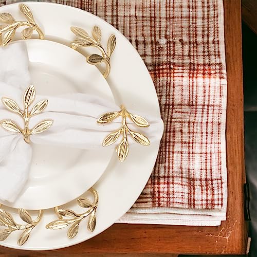 Napkin Rings Set Of 10, Leaf Napkin Holders, Serviette Rings Bulk For Party Decoration, Dinning Table, Everyday, Family Gatherings - A Great Tabletop Décor - Brush Gold #TOP6