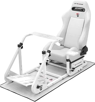 STRASSE RCZ01 Racing Wheel Cockpit White Edition Dedicated Mat Set Racing Cockpit Racing Simulator Bucket Seat with Semi Bucket Seat Suede Fabric Metal Frame Gran Turismo White Frame
