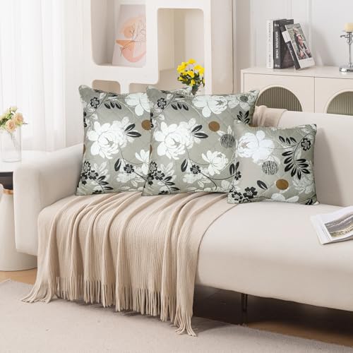 Image of HOKIPO 'Elira Series' Printed Quilted Cushion Cover for Sofa 22x22 Inches, Set of 2, Feather Brown Floral (AR-6232-C1*2)