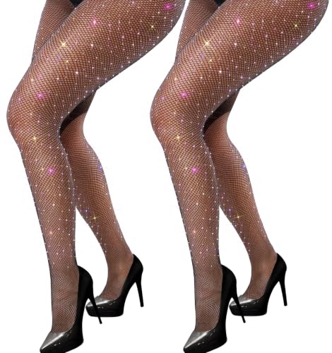 Image of VEBZIN More Sparkly Fishnets Tights Fishnet Stockings Rhinestone Fishnet Tights for Women