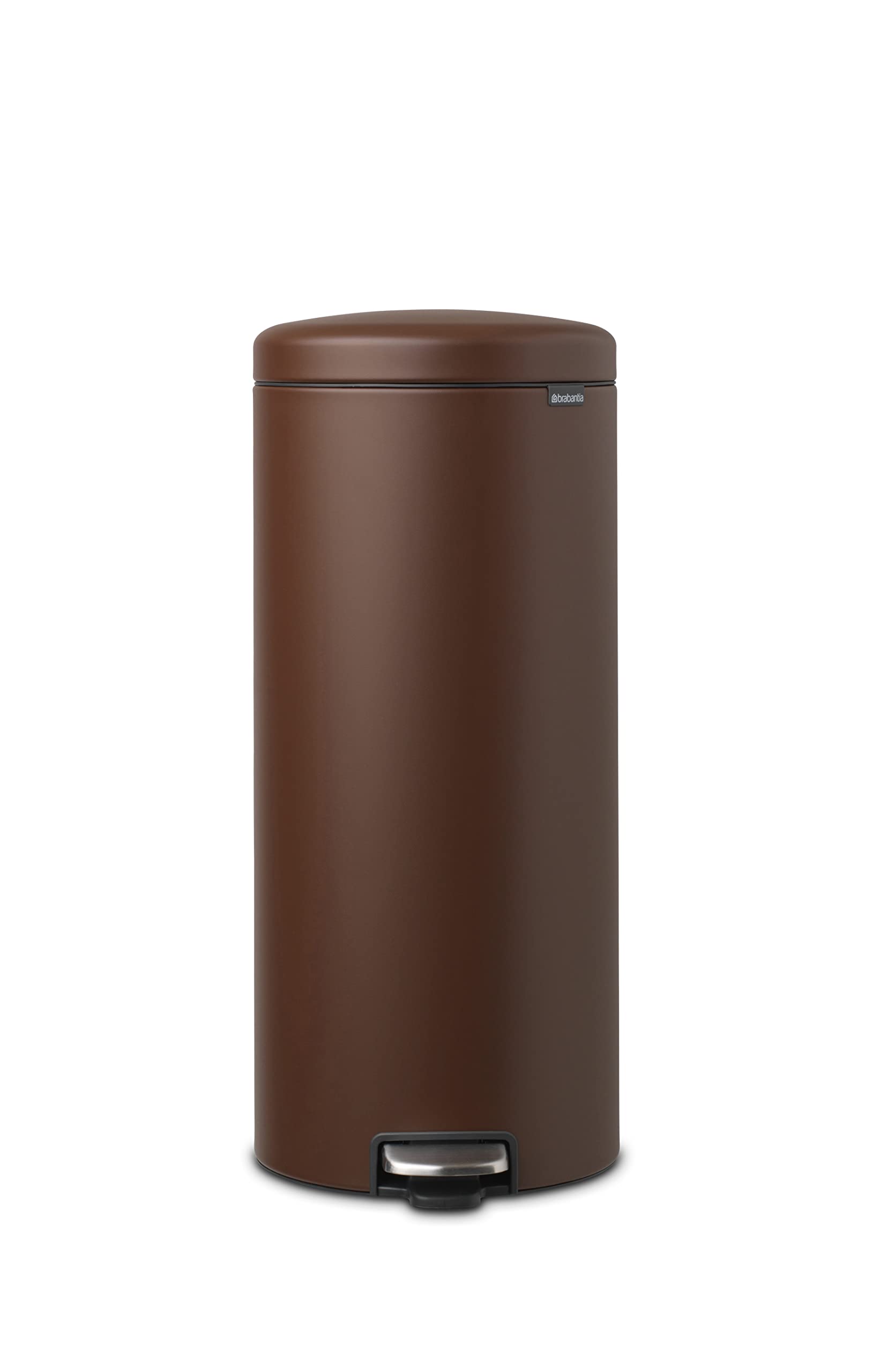 Brabantia - NewIcon Treteimer 30L - Große Abfalleimer für die Küche - Sanft Schließender Deckel - Leichte Pedalbedienung - Entnehmbarer Inneneimer - Cosy Brown - 29 x 38 x 68 cm
